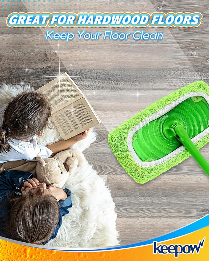 KEEPOW Reusable Mop Pads Compatible with Swiffer Sweeper (2-Pack) - Washable Microfiber Mop Pads for Wet & Dry Use - All Purpose Floor Mopping and Cleaning Product