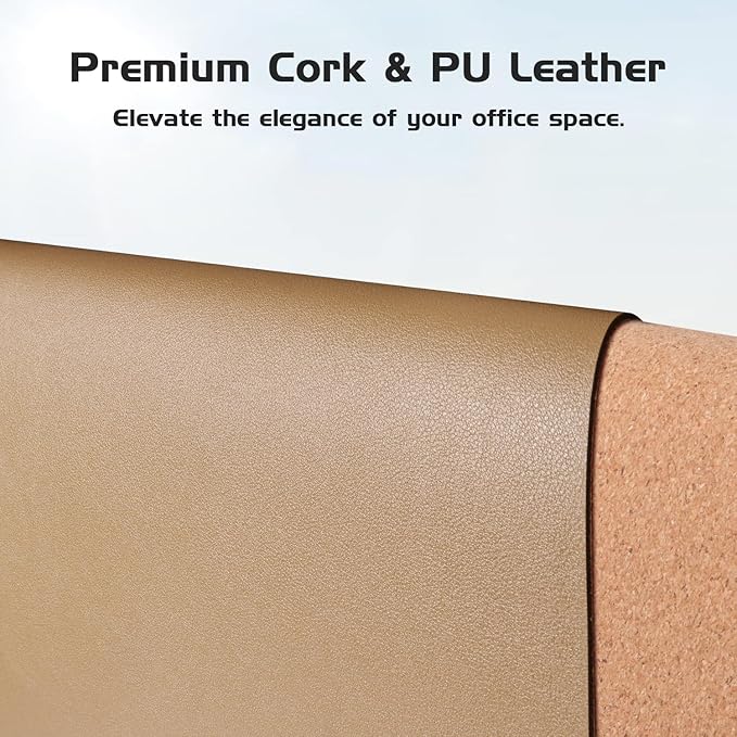Aothia Dual-Sided Desk Pad - Leather Desk Mat, Natural Cork Desk Pad Protector, Large Mouse Pad for Desk, Waterproof Desk Blotter Pad, Desk Writing Pad for Office Work/Home, Apricot(25.6"x13.7")