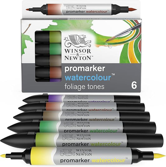Winsor & Newton ProMarker Watercolor Marker Set, 6 Count, Foliage Tones