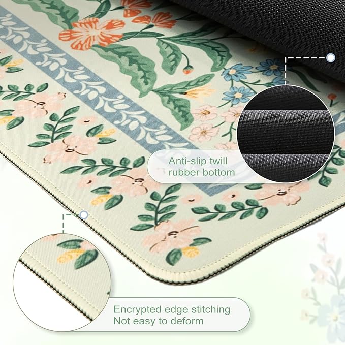HAOCOO Desk Mat for Keyboard and Mouse, Large Keyboard Mats for Desk, Cute Desk Mat with Non-Slip Rubber Base, Computer Mat with Stitched Edges, Office Aesthetic (Green)