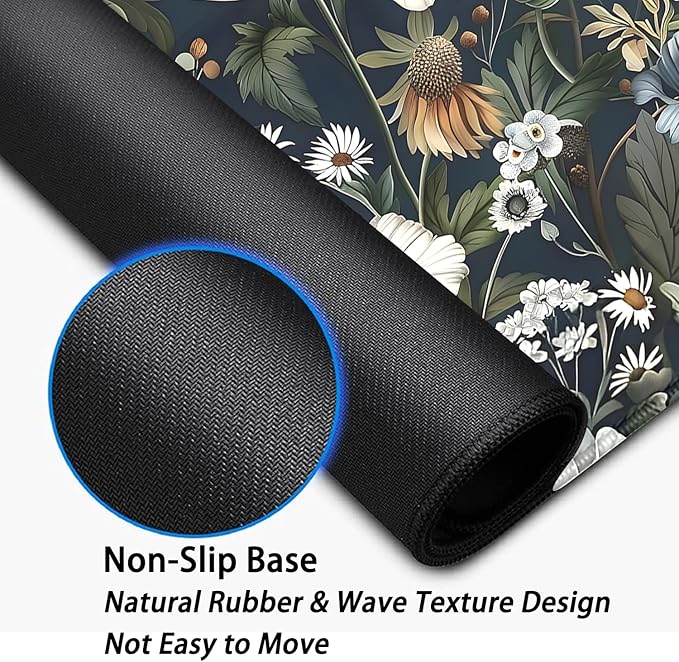 Colorful Flowers Desk Pad Mouse Pad,Daisy Floral Mouse Mat with Stitched Edges,Non-Slip Rubber Base Mousepad for Office PC Keyboard Laptop and Home Work Desk Mat(27.5X11.8 in)