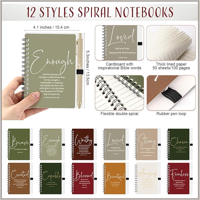 Kosiz 24 Sets Inspirational Christian Gifts Bulk Christian Notebooks Prayer Journals with Pens Spiral Bible Journals Religious Gifts for Church Grandparent Pastors Day Sunday School (Retro Color)