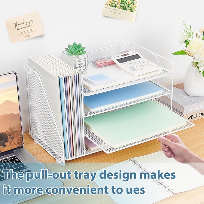 OPNCIE Desk Organizers and Accessories, 4 Tier Paper Letter Tray File Organizer, Office Organization Storage Desk Accessories Workspace Desktop Organizer for Classroom Office Supplies Decor, White