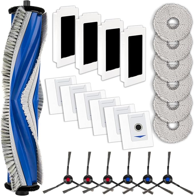 (23 Pack) M12 Pro+ Replacement Parts Compatible with ECOVACS DEEBOT T30 Omni/ T30 Pro Omni/Yeedi M12 Pro+ Robot Vacuum, 1 Roller Brush, 6 Side Brushes, 4 HEPA Filters, 6 Dust Bags, 6 Mop Pads