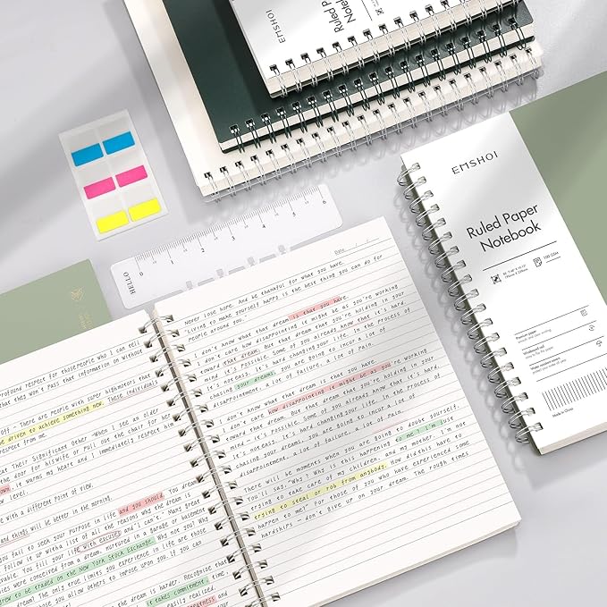 EMSHOI Lined Journal A4 Spiral Notebook, College Ruled Notebook, 300 Pages/150 Sheets, 100gsm Acid-Free Paper, Waterproof Softcover Notebook for School, Work, Writing, 8.27" × 11.2" - Transparent