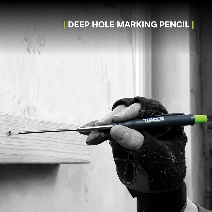Tracer Complete Deep Hole Marking Kit - Includes Double-Tipped Long Head Deep Hole Permanent Marker and Deep Hole Construction Pencil with 6 Replacement Lead Dispenser Site Holster