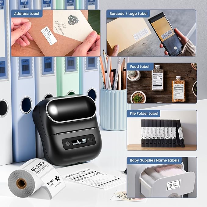 M220 Label Maker, Upgrade Sticker Maker Machine Prints 0.78-3 inch, Portable Label Printer with Tape for Small Business & Homeuse, Compatible with Phones and PC, with 40x30mm Label