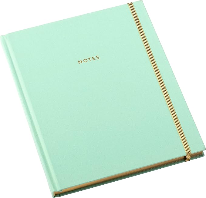 WORLD TRAVELER Eccolo Large Lined Journal Notebook, Fabric Hardcover, Writing Journal, 256 Ruled White Pages, Gilded Edge, Elastic Band, 3 Ribbon Bookmarks, Lay Flat (Mint, 8x10 inches)