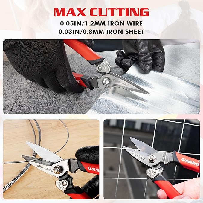 Goldblatt 3PCS Scissors Heavy Duty, Multipurpose Scissors, Drop Forged Blade, with Small Serrations, Comfortable Handle, Shop Scissors Easy Cutting Cardboard, Wires, Leather, Fabric