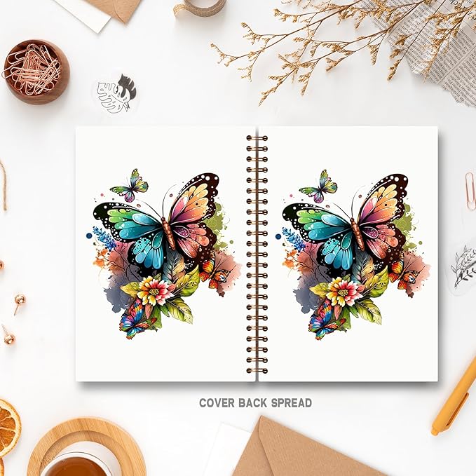 Butterfly Floral Notebook, Watercolor Cottagecore Flowers Journal for Writing, Butterfly Floral Aesthetic Journal for Women, Spiral Notebook 5.5x8.3 Inch