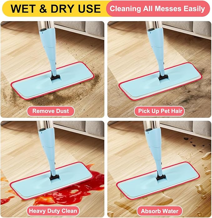 Set of 3 Microfiber Spray Mop Replacement Heads for Wet/Dry Mops Reusable Replacement Refills Fits for Bona Floor Care System (red)