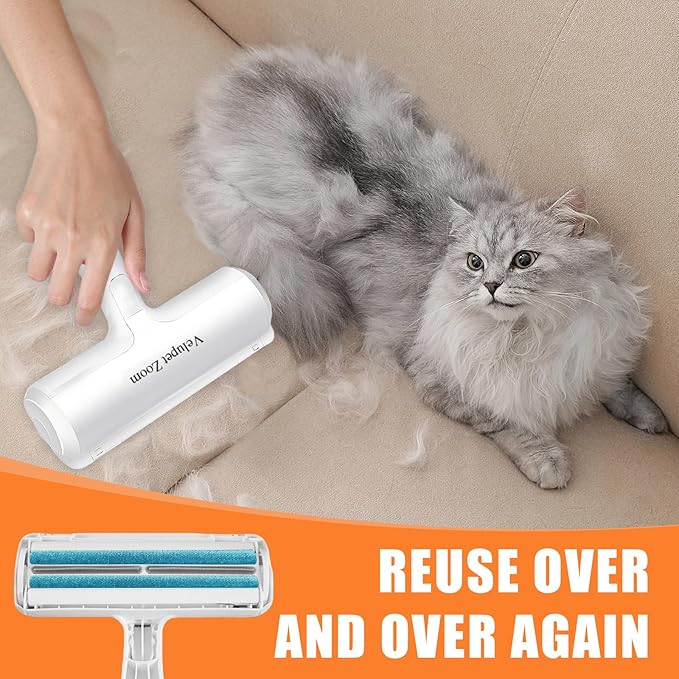 Velupet Zoom Pet Hair Remover Lint Roller for Pet,Cat Hair Removal Tool Reusable Lint Roller for Furniture, Couch, Carpet, Clothing and Bedding,White Blue