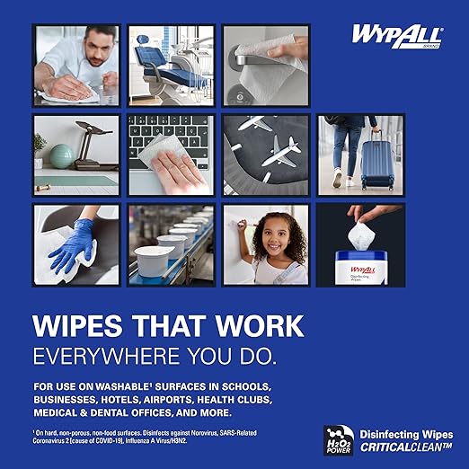 WypAll Disinfecting Wipes (54481), with Hydrogen Peroxide Disinfectant Cleaner for Commercial, Industrial & Healthcare, 5.75 x 7 inch Sheets, Fresh Scent (3 Canisters of 185 Sheets)