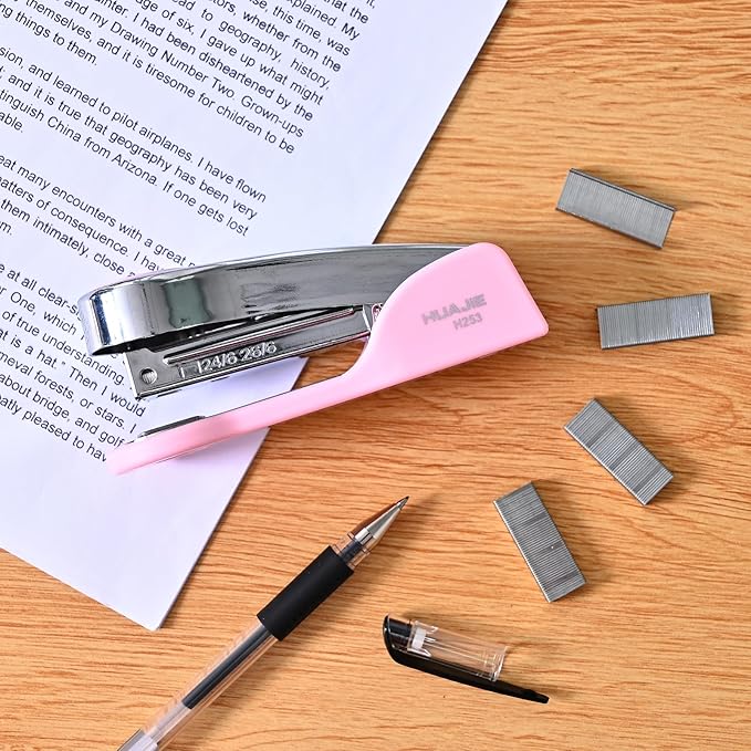 Temiary Metal Desktop Stapler with 2000 Staples Standard, 25 Sheet Capacity, Jam Free, Reduced Effort, for Desk Classroom Office Supplies (Pink)