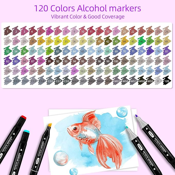 120 Alcohol Markers for Adult Coloring Books, Dual Tip Art Markers for Adults Coloring, Illustrations, Drawing, Sketching with Carrying Case