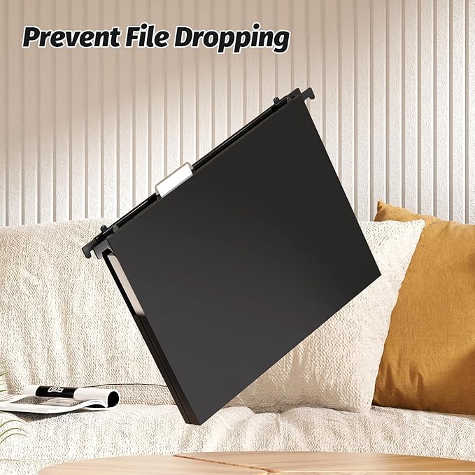 Extra Capacity Plastic Hanging File Folders,12 Pack Reinforced Hang Folder,Heavy Duty 1 Inch Expansion,Filing Cabinet Folders Letter Size for Bulk Files/Medical Charts (Sides Sealed, Black)