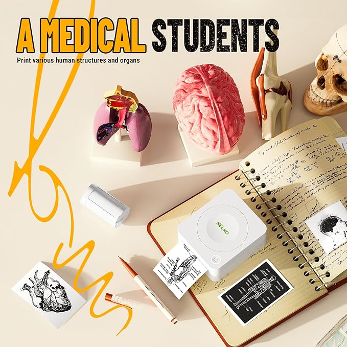 Nelko Sticker Printer, PM230 Print Pod Mini Bluetooth Portabel Sticker Maker with 3 Rolls Paper, Print Pods Mini Printer with Multiple Templates for Phone & Tablet，for School Office Home, White