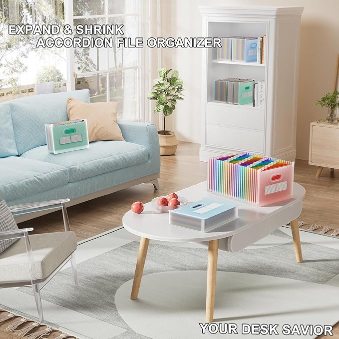 ThinkTex 26 Pockets Accordion File Organizer, Upright & Open Top, A-Z Colorful Tabs, Larger Capacity Expanding File Folder, Letter/A4 Size for School, Home and Office - Green