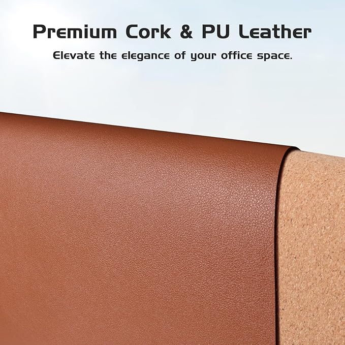 Aothia Dual-Sided Desk Pad - Leather Desk Mat, Natural Cork Desk Pad Protector, Large Mouse Pad for Desk, Waterproof Desk Blotter Pad, Desk Writing Pad for Office Work/Home, Maple Brown(35.4" x 15.7")