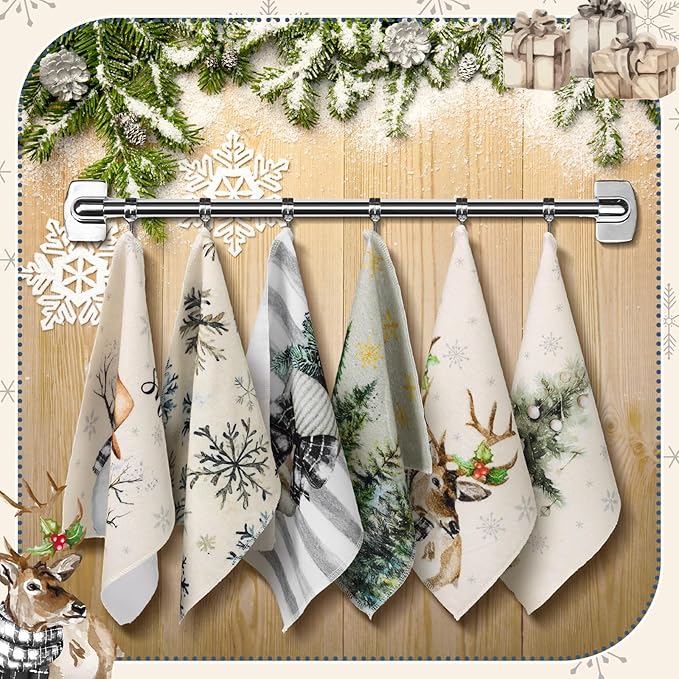 36 Pcs Christmas Reusable Paper Towels Rolls Washable Bulk Christmas Tree Reindeer Kitchen Towels Paperless Reusable Cloth Cotton Napkins with Cardboard for Kitchen Bathroom