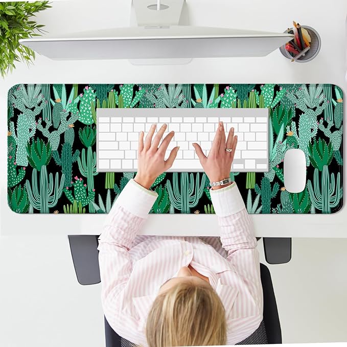 Cactus Gaming Desk Mat, Extended Large Minimalist Green Plant Aesthetic Mouse Pad, Computer Keyboard Laptop Mousepad for Work, Office and Home, XL