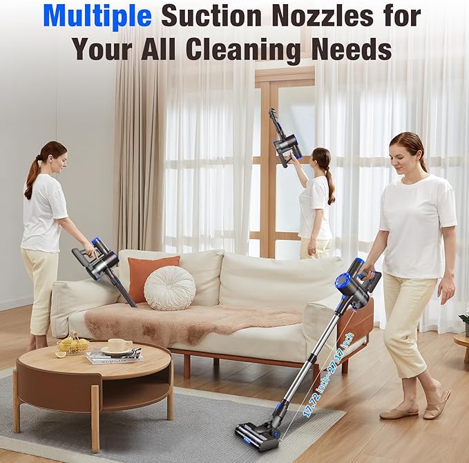 AIRDIYA Cordless Vacuum Cleaner, Upgraded 40Kpa Stick Vacuum Cleaners for Home, 8 in 1 Lightweight with Self-Standing, 1.5L Dust Cup & Anti-tangle, Rechargeable Vacuum for Hard Floors Carpets Pet Hair