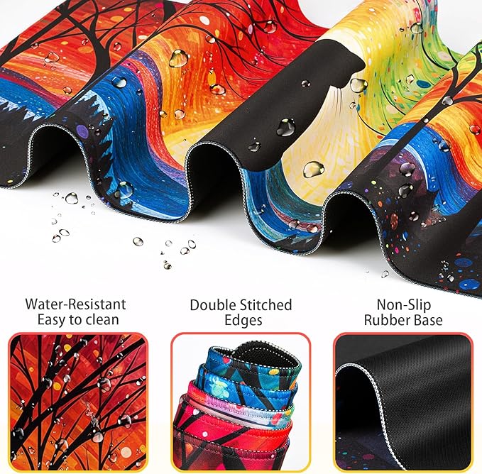 Mouse Pad with Wrist Rest Black Cat, 4-in-1 Large Mousepad+Keyboard Wrist Rest+Mouse Pad Wrist Support+Cup Pad Set,Ergonomic Mousepad,Memory Foam Desk Mat for Home Office Gaming(35.4×15.7in)