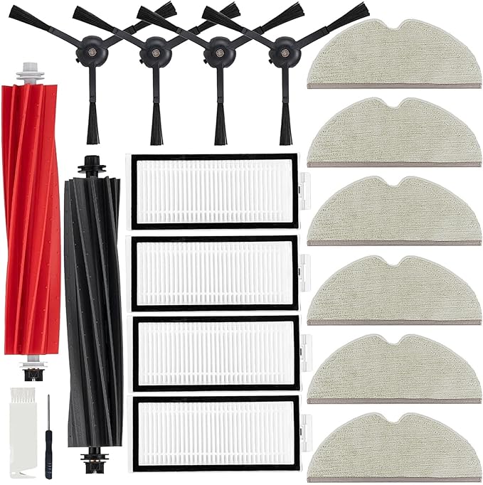 15 Pack Accessories Replacement Kit Compatible with Roborock Q5 Pro / Q5 Pro+ / Q8 Max / Q8 Max+ Robot Vacuum Cleaners Include 1 Dual Roller Brush, 4 Side Brush, 4 Filter, 6 Mop Cloth Pads
