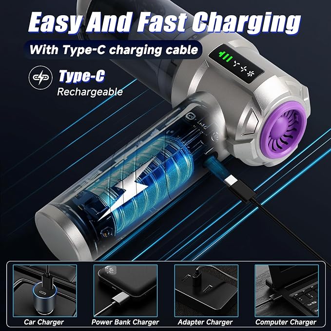 Handheld Car Vacuum Portable Cordless, 18000PA Brushless Motor Hand Held Vacuum and Air Duster, 120W High Power Mini Vacuum Cleaner Foldable with LED Screen for Home, Car, Office, Pet