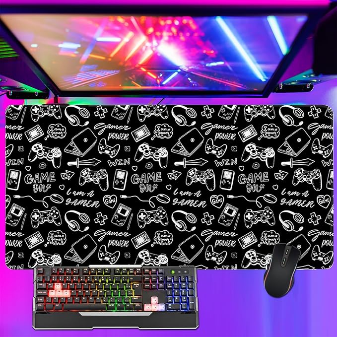 Vimorco Large Gaming Mouse Pad, Large Desk Pad Big Computer Mat Mousepad, Desk Mat Laptop Keyboard Mouse Mat for Game/Office/Home/Work 31.5x15.7 in, Gamer Power Gaming Time