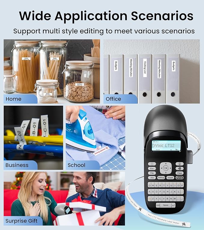 Bluetooth Label Maker Machine with-Tape, Label Maker with Keyboard Multiple Fonts & Icons, LT12 Rechargeable Labeler Portable Handheld Label Makers Waterproof-Labels for Home Kitchen Office School