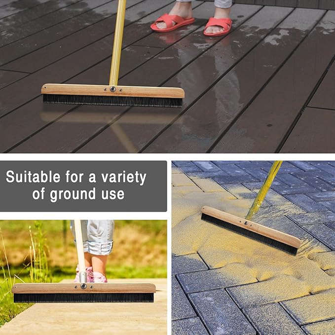 Yiyiring 1 Pack 36 Inch Concrete Broom Finishing Tools Without Handle Wood Backed Brush Push Brooms with Mounting Threads for Concrete Finishes Hard Floors Yards