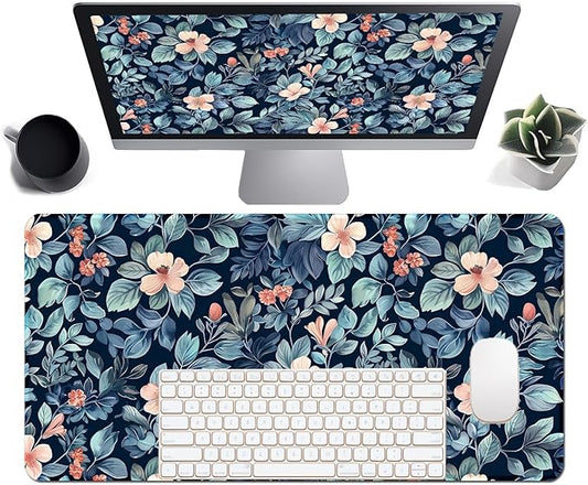 Floral Large Desk Mat 31.5 x 15.7 inch, Waterproof Extended Gaming Mousepad XXL, Aesthetic Flowers Desktop Mat, Non-Slip Keyboard and Laptop Pad, Computer Writing Mat for Home Office Accessories