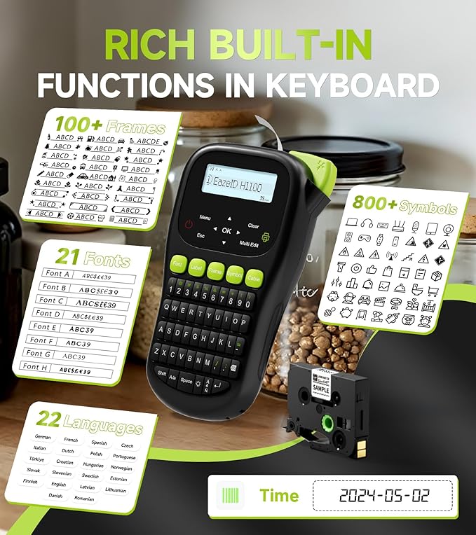 Industrial Label Maker Machine with-Tape Waterproof, Portable Cable Label Maker with Keyboard, Handheld Wire Labeler with Backlight Screen for Home Office Use, H1100 Black