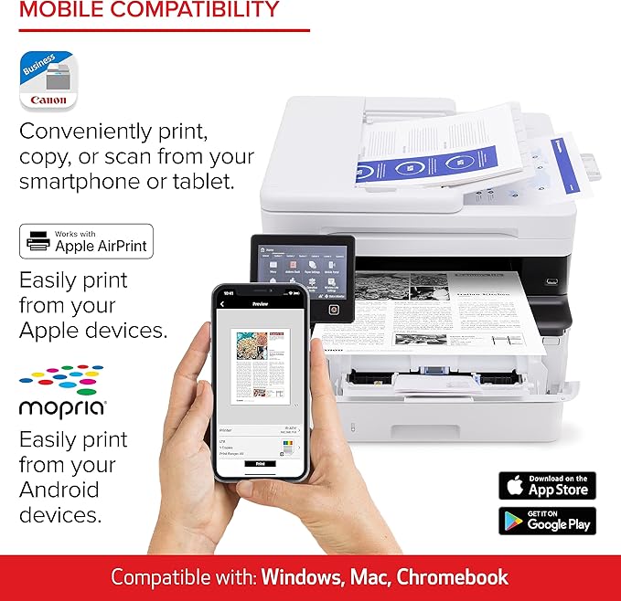 Canon imageCLASS MF465dw - Monochrome, Duplex Wireless Laser Printer, All-in-One with Scanner, Copier, Fax, Home or Office, Auto Document Feeder, Mobile Ready, 3 Year Limited Warranty, 42 PPM, White