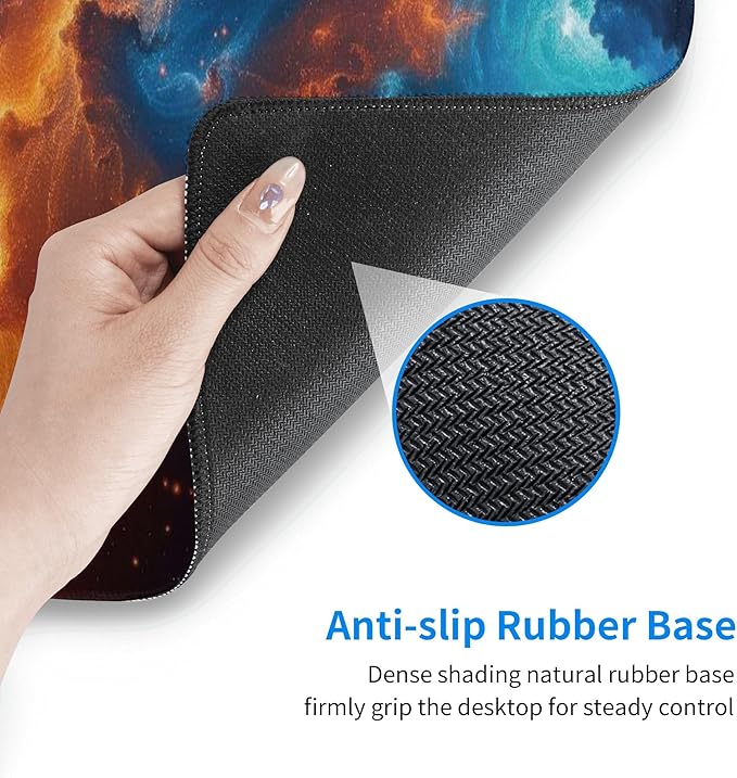 Cosmic Fire and Ice Nebula Large Mouse Pad, Gaming Desk Mat, XL Keyboard Desk Pad Mat for Desktop, 31.5"x11.8" Non-Slip Base Big Mousepad with Stitched Edges