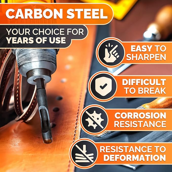 Leather Hole Punch Tool Set - 6 Pcs Drill Bits 3/16" 1/4" 5/16" 3/8" 7/16" 1/2" - High-Precision Leather Punch Tool for Belts, Fabric, and Crafts - Durable Carbon Steel, Sharp and Efficient