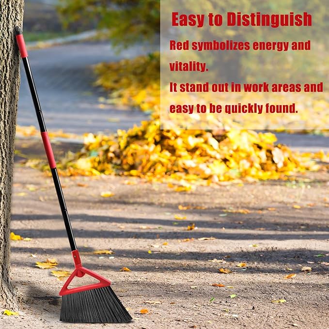 PUTNATRUE Heavy Duty Broom Outdoor and Indoor, 2 Pack Upgraded Commercial Angle Brooms, Perfect Red Broom of House, Kitchen, Garage, Courtyard