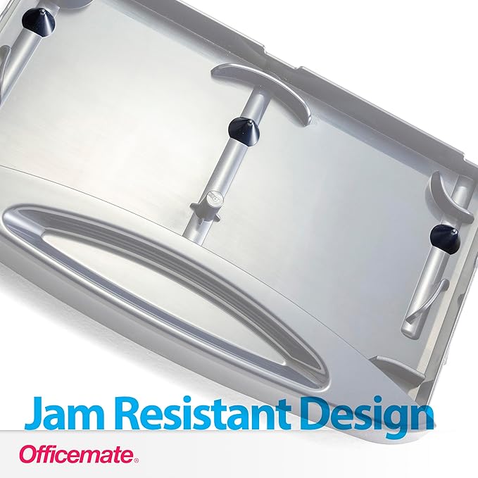 Officemate Deluxe 3-Hole Punch, Heavy Duty, with Chip Drawer, 45 Sheet Capacity (90100), Silver/Navy