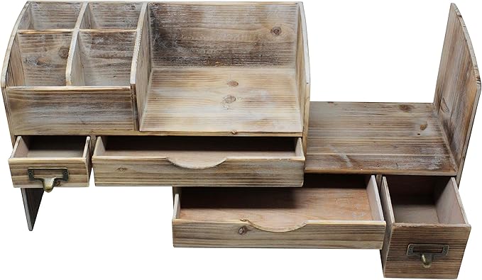 Executive Office Solutions Large Adjustable Wooden Office Desk Organizer For Desktop, Tabletop, or Counter – Wood Storage Shelf Rack – For Office Supplies, Desk Accessories, or Mail - Barnwood (WO13)