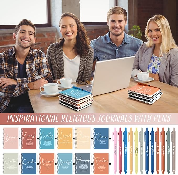 Kosiz 36 Sets Inspirational Christian Gifts Bulk Christian Notebooks Prayer Journals with Pens Spiral Bible Journals Religious Gifts for Church Grandparent Pastors Day Sunday School (Bright Color)