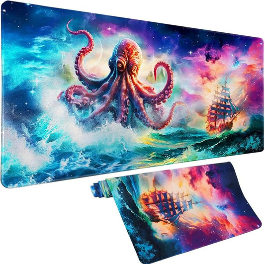 Vimorco Large Gaming Mouse Pad, Large Desk Pad Big Computer Mat Mousepad, Desk Mat Laptop Keyboard Mouse Mat for Game/Office/Home/Work 31.2x15.6 in, Octopus Monster Sailing Adventure