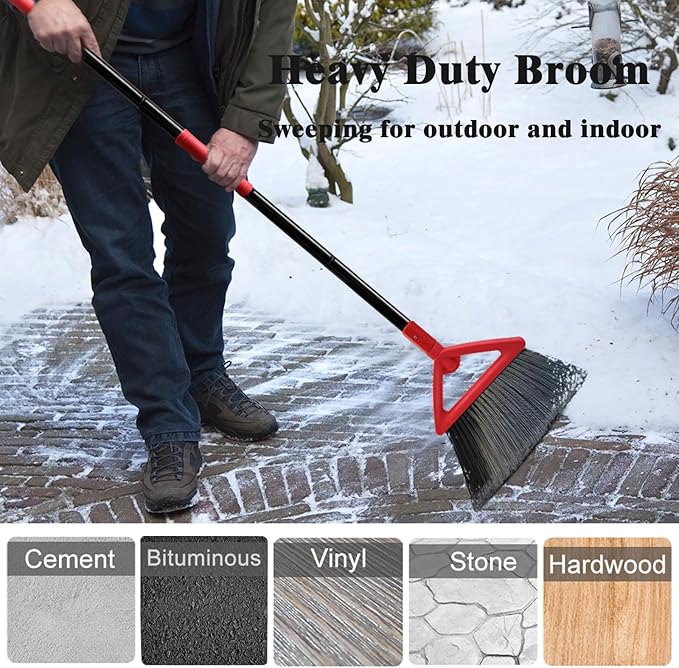 PUTNATRUE Heavy Duty Broom of Outdoor and Indoor, 4 Packs Upgraded Commercial Angle Brooms, Perfect Red Broom of House,Kitchen, Garage, Courtyard, Concrete