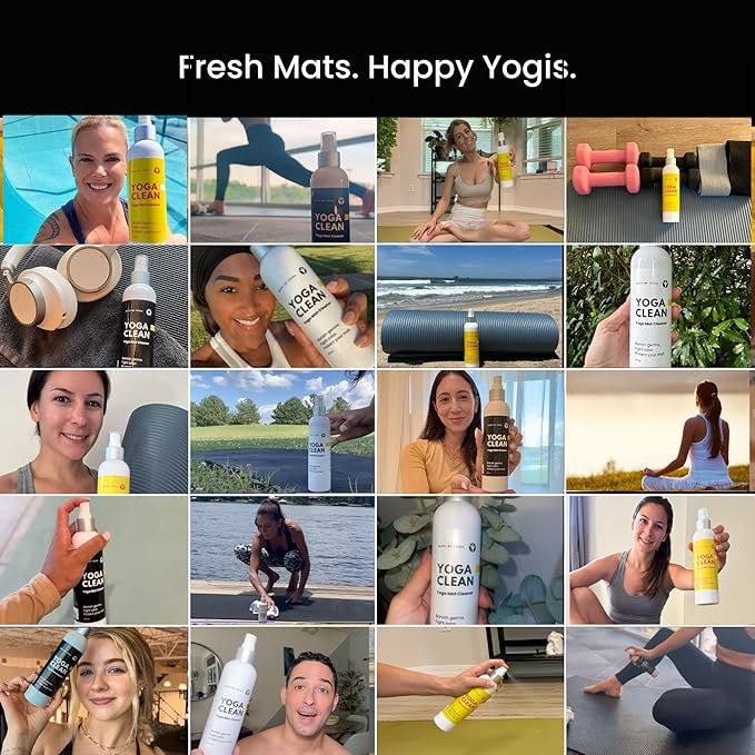 Yoga Clean - Premium Yoga Mat Cleaner Spray, Natural Plant-Based Deodorizer with Essential Oils | Refreshing Aromatherapy Scent | 8 oz Safe for Cork, Rubber & All Fabrics, Made in the USA