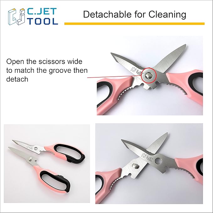 8" Heavy Duty Scissors, Utility Scissors All Purpose for Cardboard, Plastic, Carpet, Rope, Leather. Sharp Stainless Steel Blades, Non‑Slip Handle, Kitchen Shears for Food, Meat & Poultry