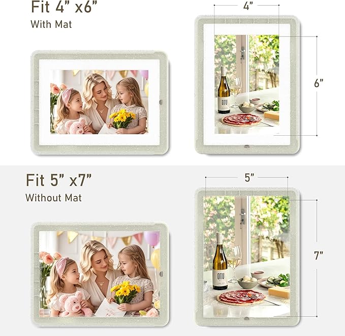 2-Pack 5x7 Picture Frame or 4x6 with Mat – Shatterproof Plastic Picture Frames for Family, Nursery & Playroom, Wall & Tabletop Frame for Home or Office, Safe Lightweight Design, Crystal Lightgray