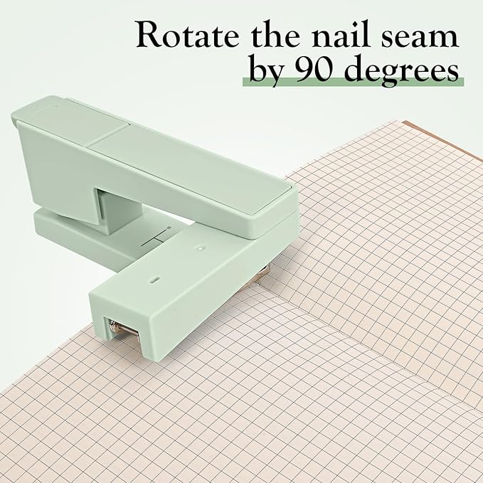 Swing-Arm Swivel Stapler - 20 Sheets Capacity, 360 Degree Rotate Desk Stapler with 100 Staples - Non-Slip Office Stapler, Green