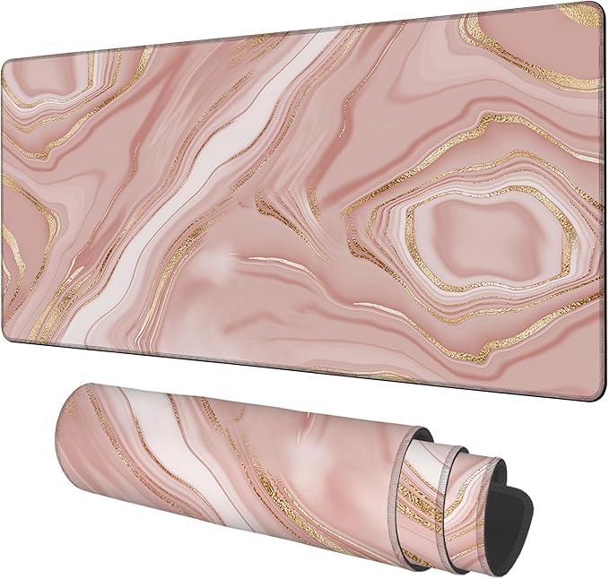 Liquid Marble Gaming Mouse Pad 3mm Thick Stitched Edge Waterproof Non-Slip Large Computer Keyboard Mouse Mat,Suitable for Office Entertainment Decorative Desk Pad 35.4 x 15.7 Inches