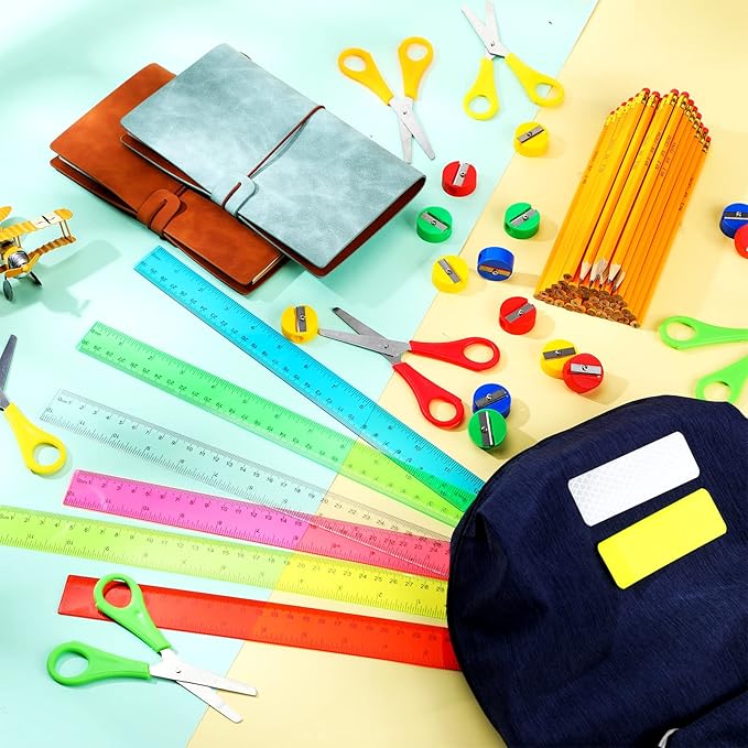 SATINIOR 48 Sets School Supplies Bulk Including 48 Pcs Pencils 48 Pcs Student Scissors 48 Pcs 12 Inch Plastic Ruler 48 Pencil Sharpener School Supplies for Back to School Supplies