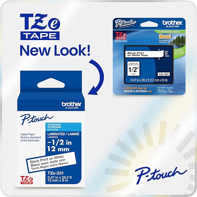 Brother Genuine P-Touch TZe, White Print on Black Label Tape (TZeM355), Premium Matte Laminated,1-1/2in x 26.2ft (36mm x 8m), for Select P-Touch Label Makers, for Crafts, Home Office, Small Business